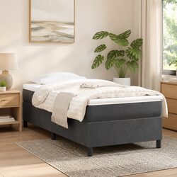 Grey Velvet Box Spring Bed Frame King Single Size