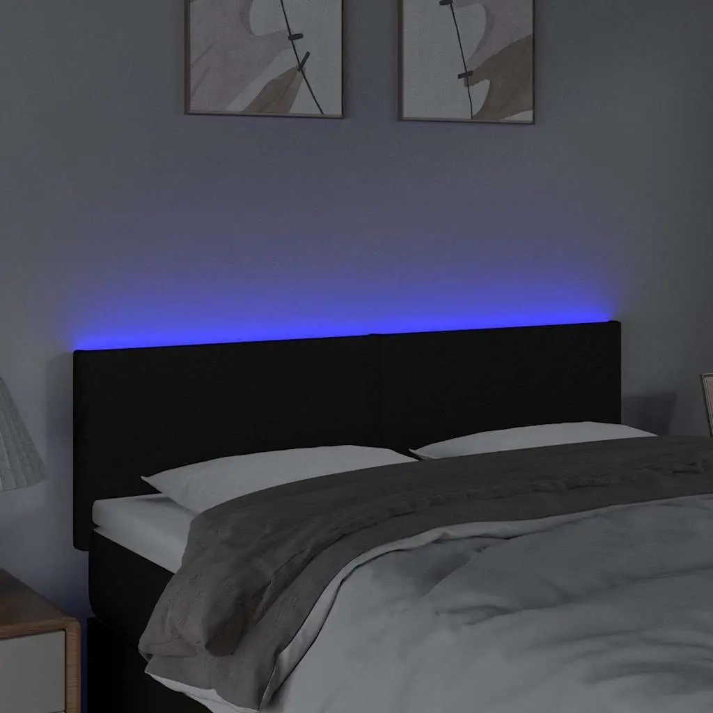 LED Headboard Adjustable Height Fabric Black 144cm Wide
