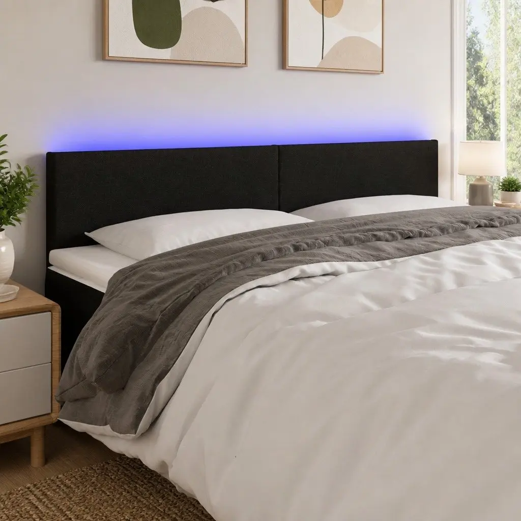 LED Headboard Adjustable Height Back Support 160 cm Black Fabric