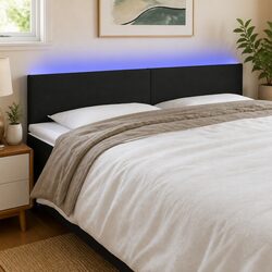 200cm Black Fabric LED Headboard with Adjustable Height