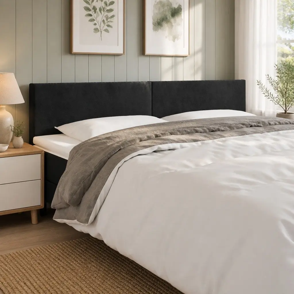 LED Headboard Adjustable Height Black Velvet Upholstered 160 cm Modern Bedroom