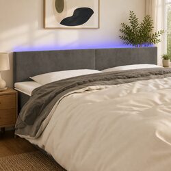 LED Headboard 200 cm Grey Velvet Construction