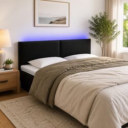 Adjustable Height LED Headboard 144 cm in Black Faux Leather