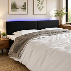 LED Headboard 160cm Black Faux Leather with Adjustable Height