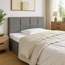 Adjustable Height LED Headboard in Grey Fabric