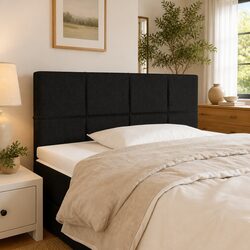 Adjustable Height LED Headboard 100cm Black Fabric Design