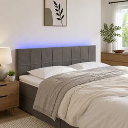 LED Headboard in Dark Grey Velvet, 144cm Width