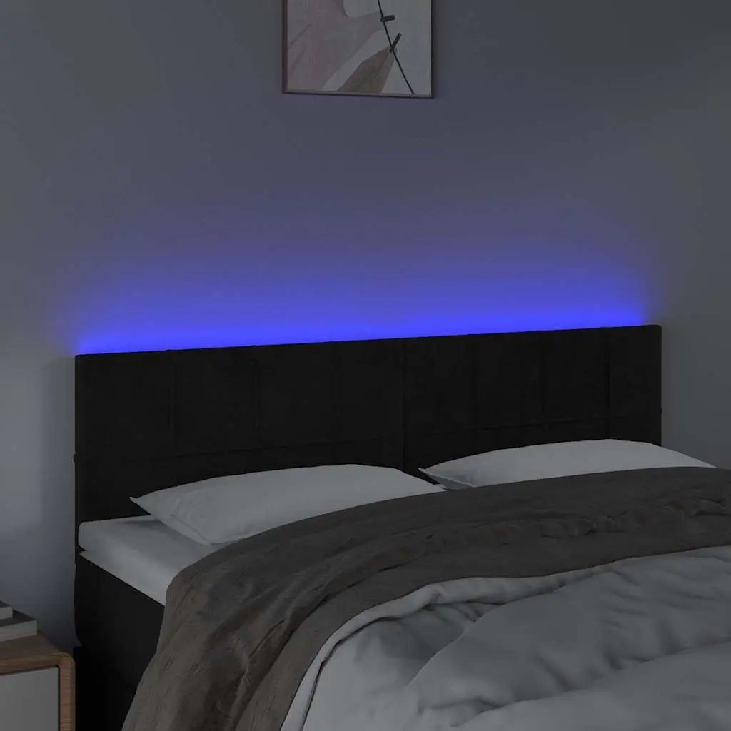 LED Headboard Velvet Black 144cm Adjustable Height with Colourful LED Lighting
