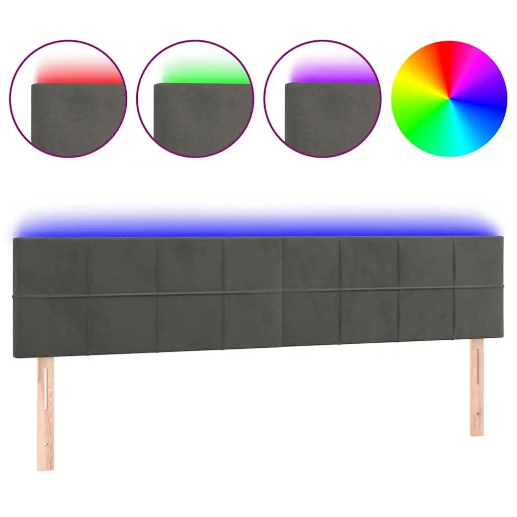 LED Headboard Adjustable Height Dark Grey 160cm Velvet