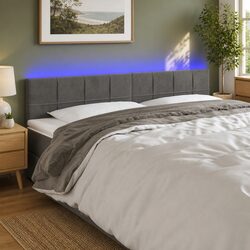 LED Headboard 200cm Grey Velvet with Adjustable Lights