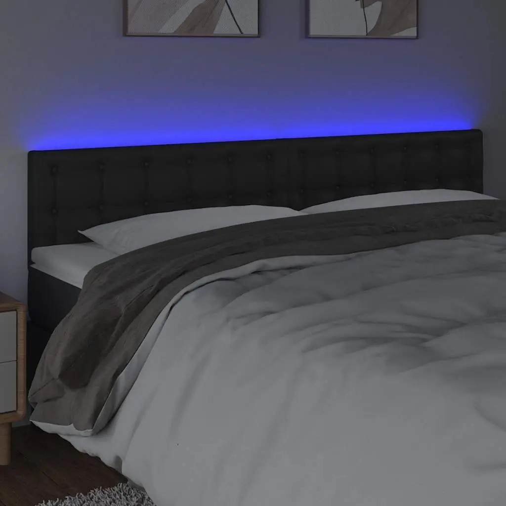 LED Headboard Black Faux Leather Adjustable Height Back Support 160cm