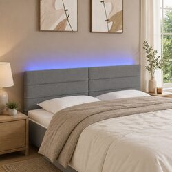 Adjustable Height LED Headboard in Dark Grey Fabric