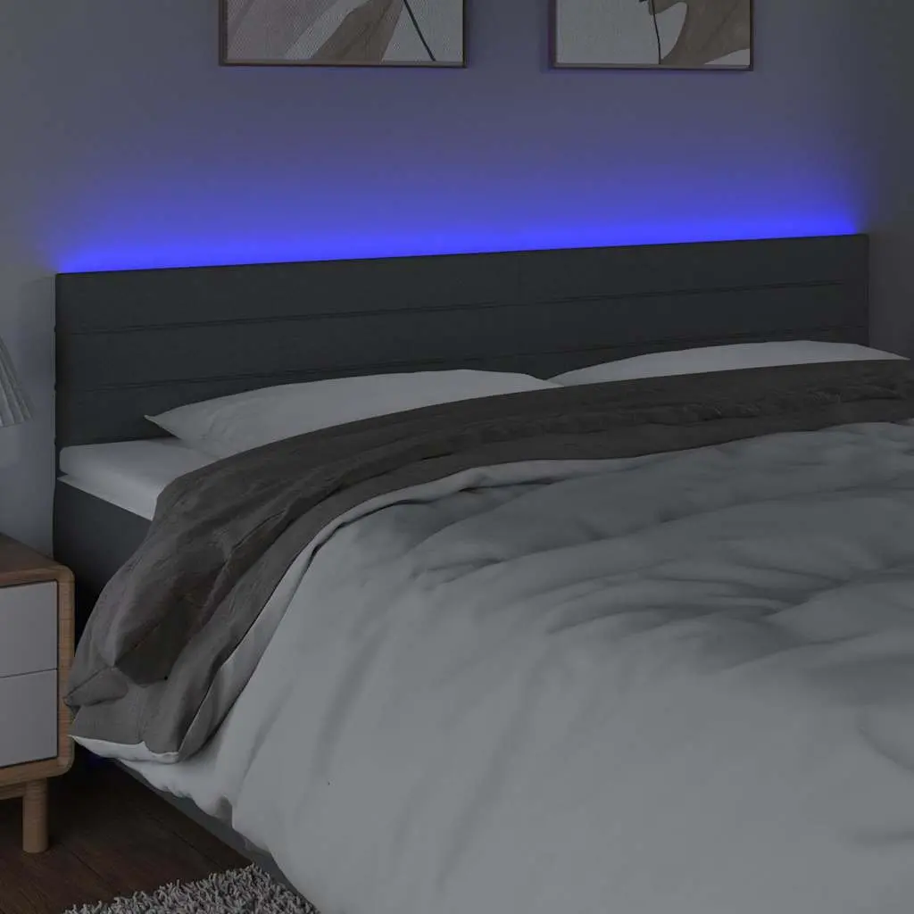 LED Headboard Adjustable Height Dark Grey Fabric 200cm