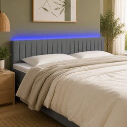200 cm Adjustable LED Headboard in Grey Fabric