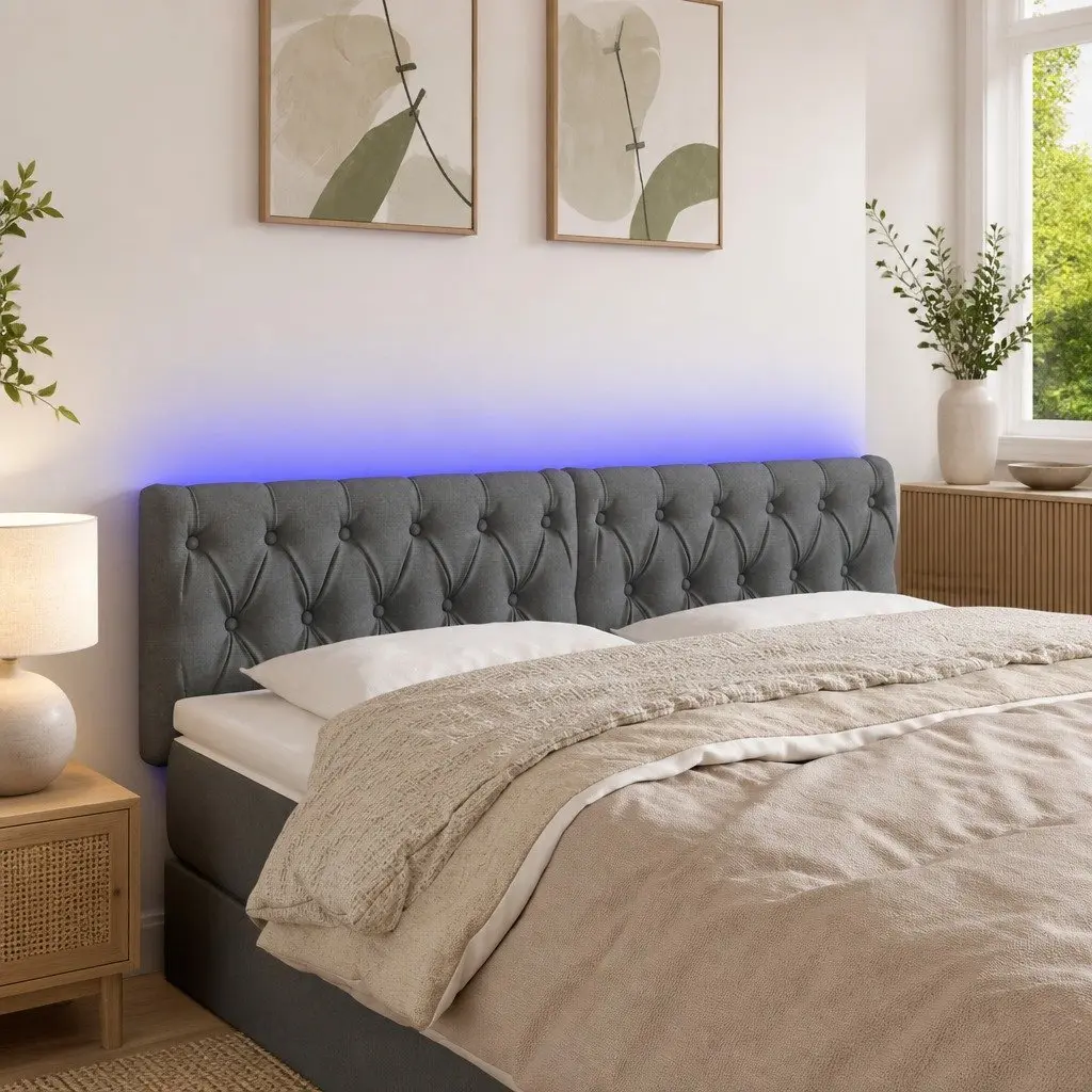 LED Headboard Adjustable Height 144 cm Grey Fabric
