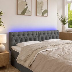 Adjustable Height LED Headboard 144 cm Grey Fabric