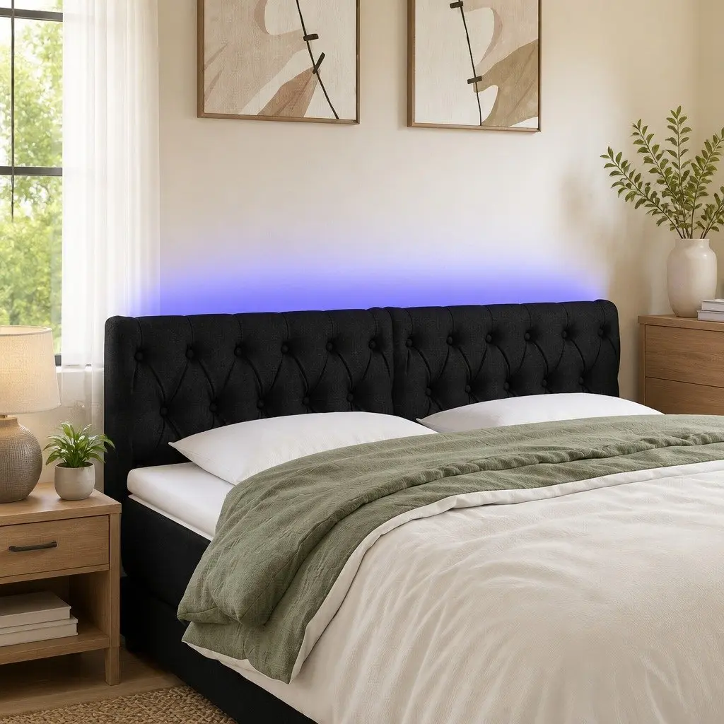 LED Headboard Adjustable Height 160 cm Black Fabric