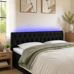 Adjustable Height LED Headboard 160 cm in Black Fabric