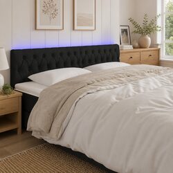 200cm Black Fabric LED Headboard - Adjustable Height