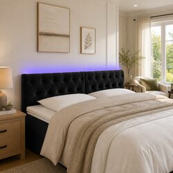 LED Headboard 144 cm Black Velvet Upholstered Frame