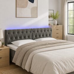 Grey Velvet LED Headboard with Adjustable Height Features