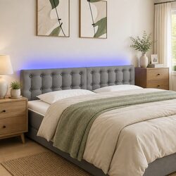 LED Headboard with Adjustable Height, Dark Grey Fabric