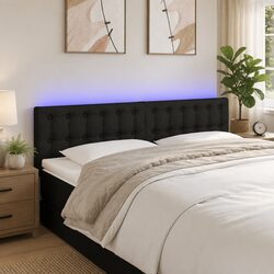 Black Fabric LED Headboard 144 cm Wall Mount with Adjustability