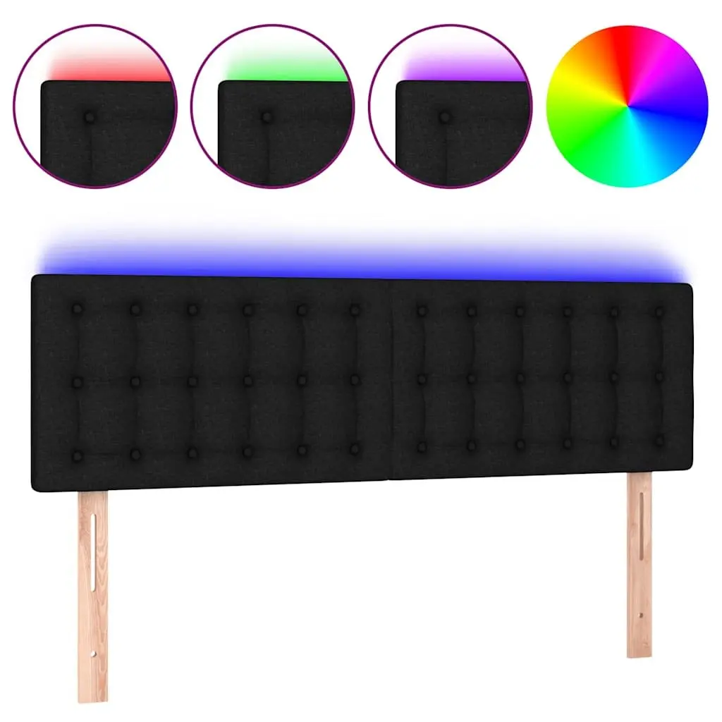 LED Headboard Colourful Ambient Lighting Black Fabric Adjustable Height 144cm