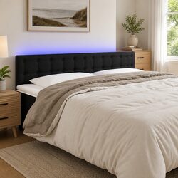 160cm Black Fabric LED Headboard with Adjustable Height
