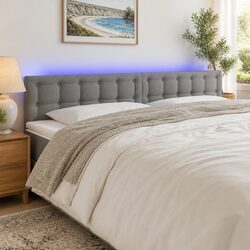 200 cm Grey Fabric LED Headboard with Adjustable Height