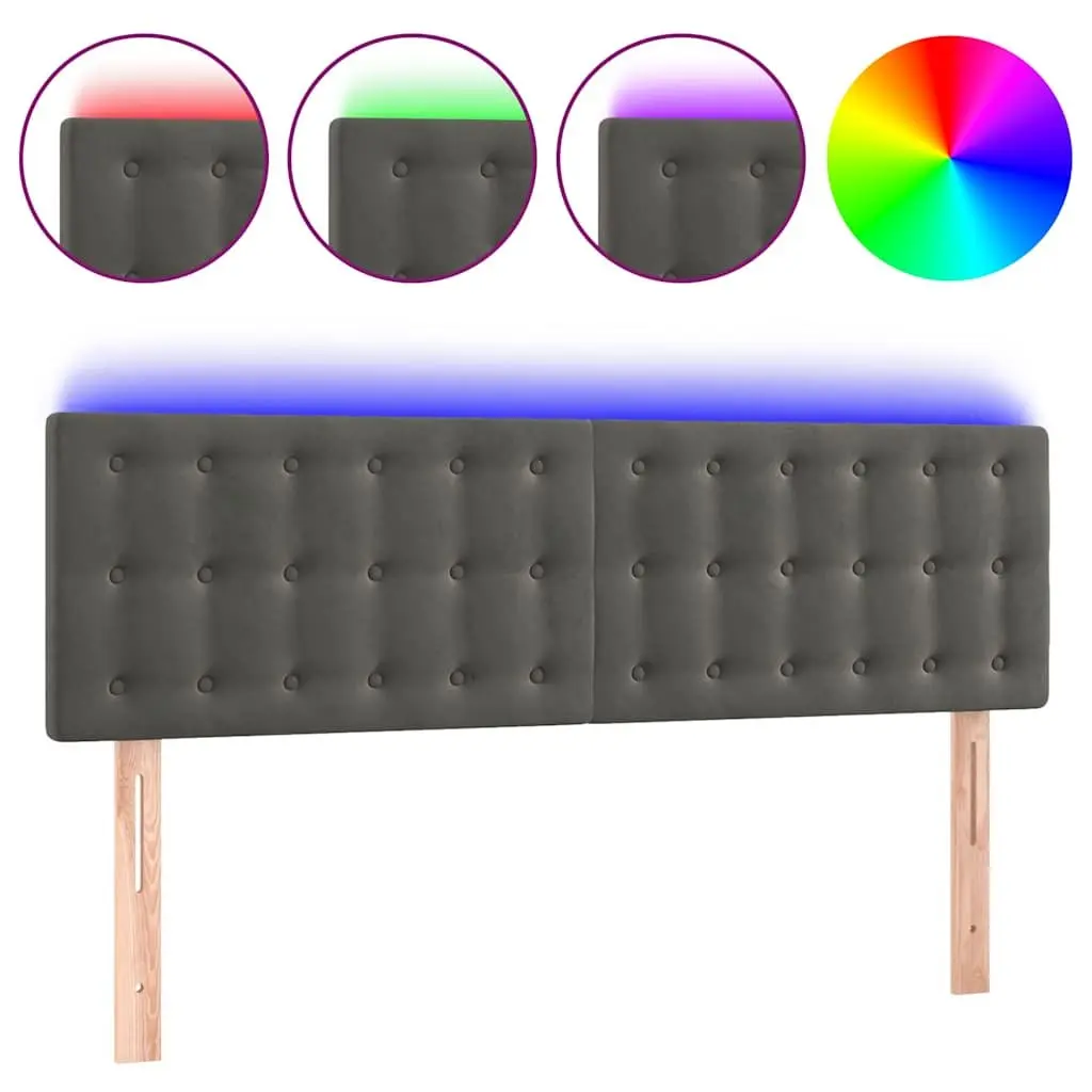 LED Headboard Adjustable Height Dark Grey 144cm Velvet Backrest