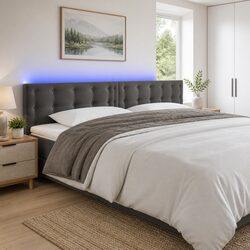 LED Headboard 160cm in Dark Grey Velvet Upholstered