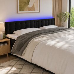 160 cm LED Headboard in Black Velvet with Adjustable Height