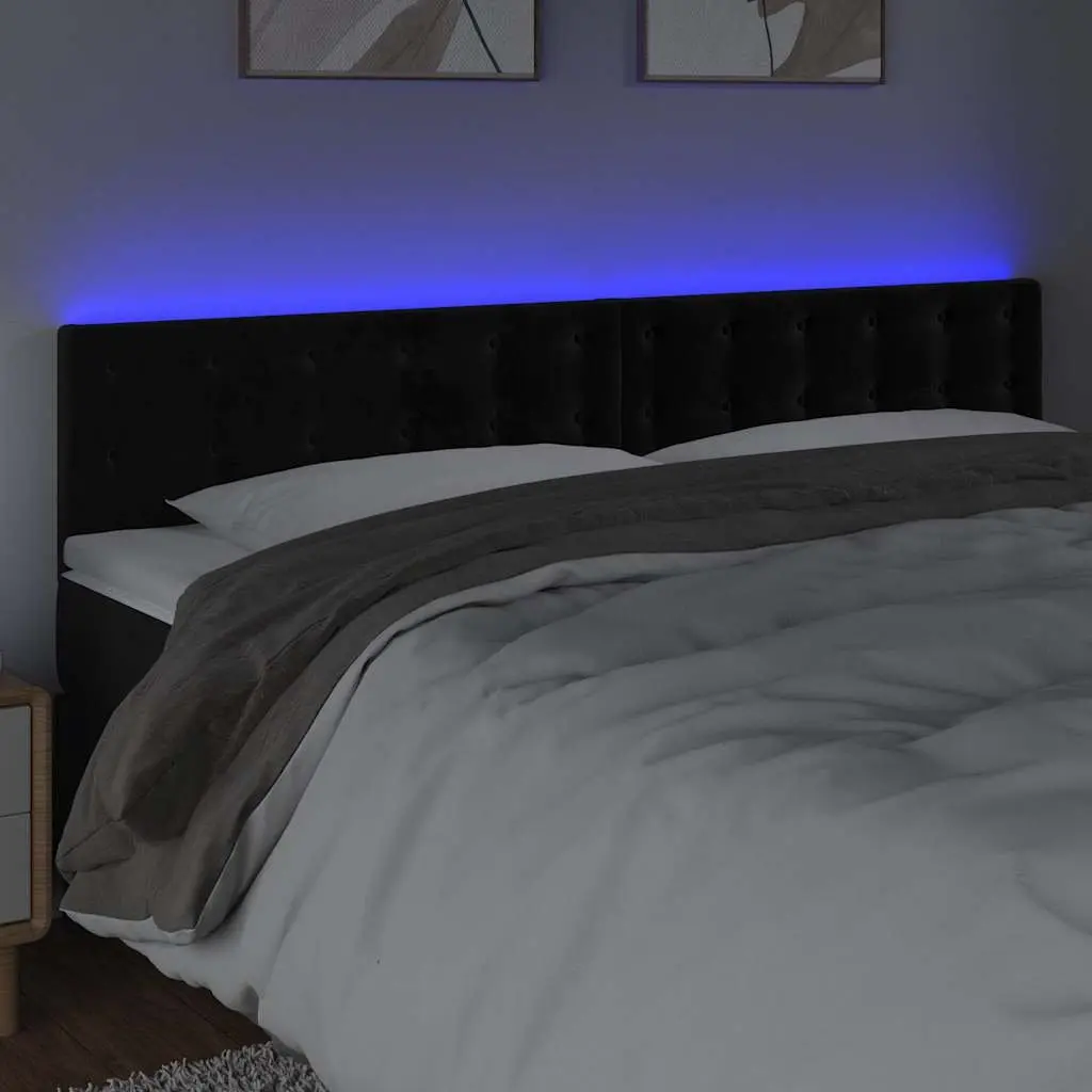 LED Headboard Adjustable Height Black Velvet 200 cm with Colourful Lights