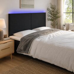 LED Headboard 160cm Black Velvet Adjustable Height