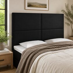LED Headboard Bed Frame 144cm Black Faux Leather Modern Design