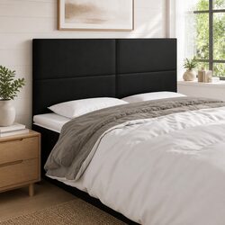Black Faux Leather LED Headboard 200 cm Wall Mount Panel