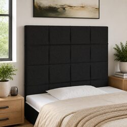 Adjustable Height LED Headboard, 80cm Black Fabric