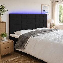 LED Headboard 160cm Black Fabric Adjustable Height