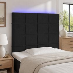 Adjustable Height Black Velvet Headboard with LED Lights