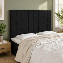 LED Headboard 144 cm Black Velvet Bed Frame Bedroom Upholstered Panel Modern