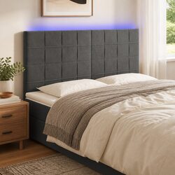 160cm Adjustable Grey Velvet Headboard with LED Lighting