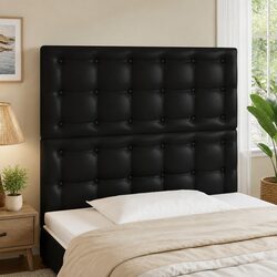 Black Faux Leather LED Headboard 100cm with Adjustable Height