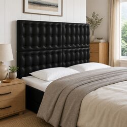 LED Headboard 144cm Black Faux Leather with Adjustable Lighting