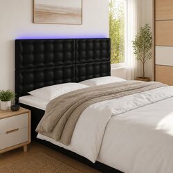 Adjustable Height LED Headboard 160 cm Black Faux Leather