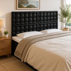 LED Headboard 200 cm Black Faux Leather Panel for Bedroom