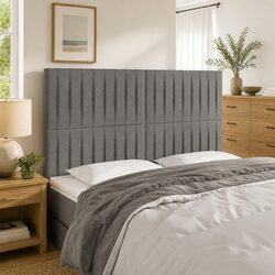 144cm LED Headboard in Dark Grey Fabric with Height Adjustment