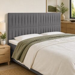 200cm LED Headboard in Dark Grey Fabric with Adjustable Height