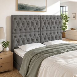 144cm LED Headboard in Dark Grey Fabric with Height Adjustment