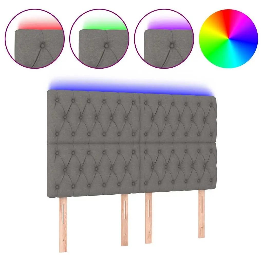 LED Headboard Adjustable Height 144cm Dark Grey Fabric Bed Backrest with Colorful Lighting